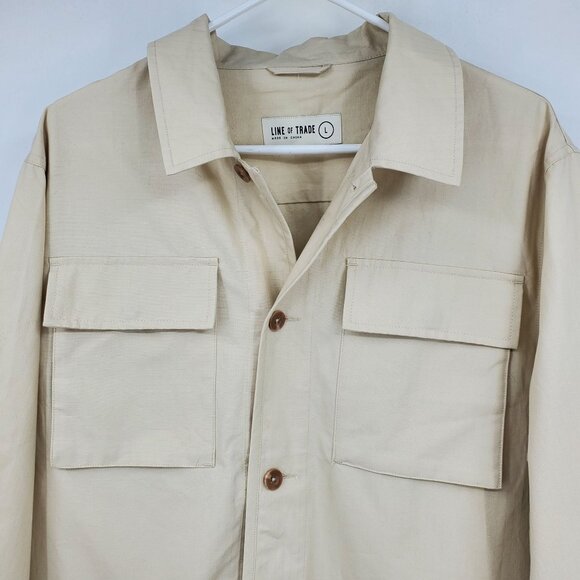 Line of Trade Khaki Utility Button Up Long Sleeve Chore Shirt Size Large - Picture 5 of 10